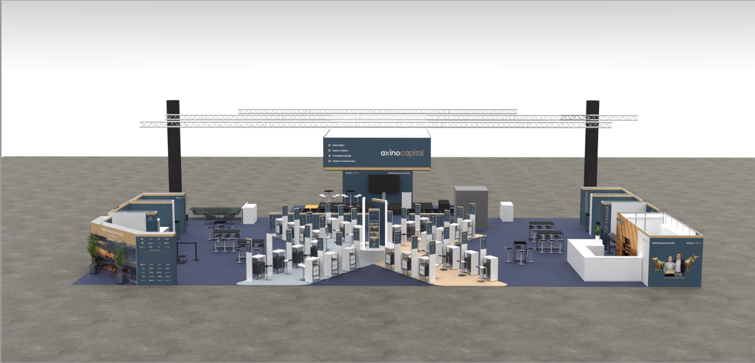 AXINO Mining Forum booth overview inside INVEST Stuttgart